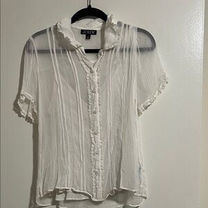 SALE: J. Crew Sheer White Ruffle Blouse
